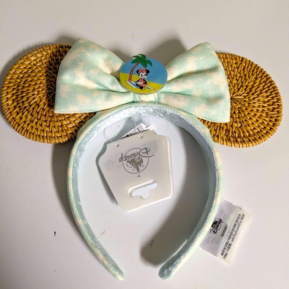 Disney Woven Minnie Mouse  Ear Headband with Blue Bow